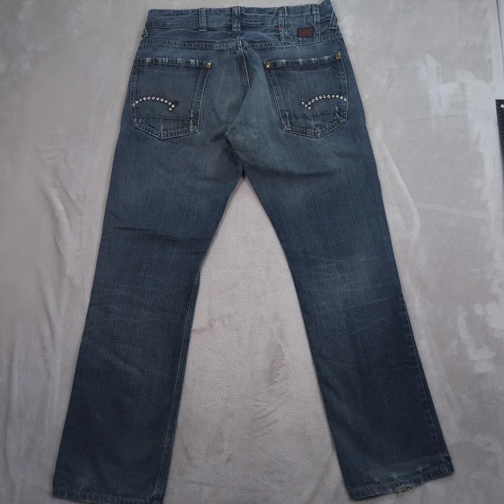 G-Star Raw Studs Straight Jeans Mens 34x32 Blue Denim Button Fly Studded Pockets